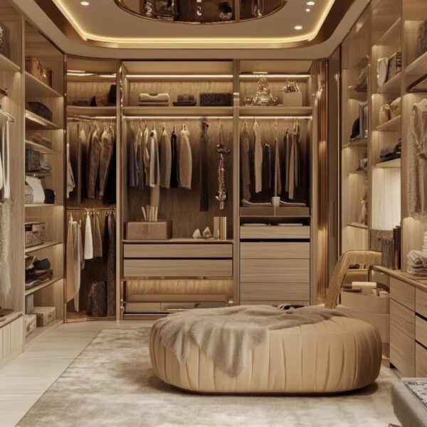 Luxury Walk-in Closet with Gold Accents